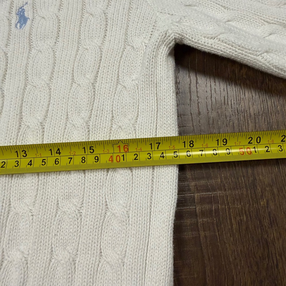 Vintage Polo Ralph Lauren Women's M Cable Knit Sweater Cream Ivory Cotton Preppy - Picture 9 of 10